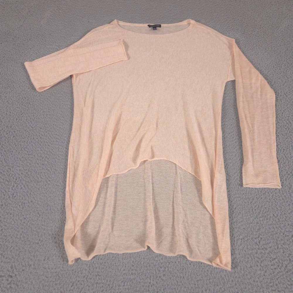 Eileen Fisher Top Womens XS Peach Tencel Merino Wool High Low Sheer Knit Tunic